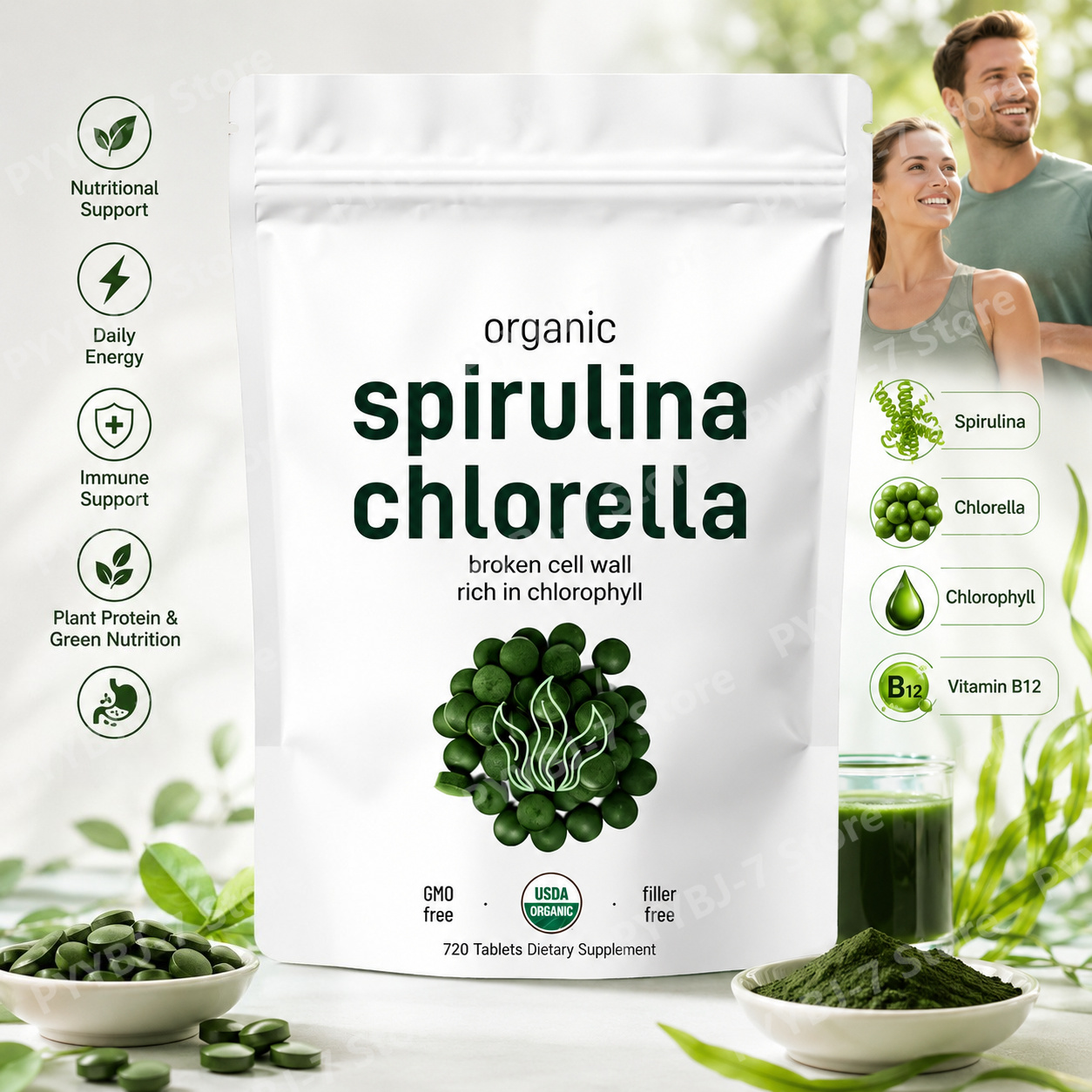 Spirulina Tablet Organic - 스피루리나 클로렐라 정제 유기농 슈퍼푸드 720정