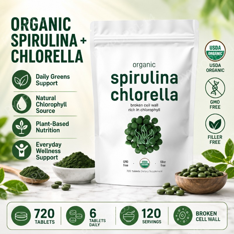 Spirulina Tablet Organic - 유기농 스피루리나 클로렐라 정제, 데일리 그린스,