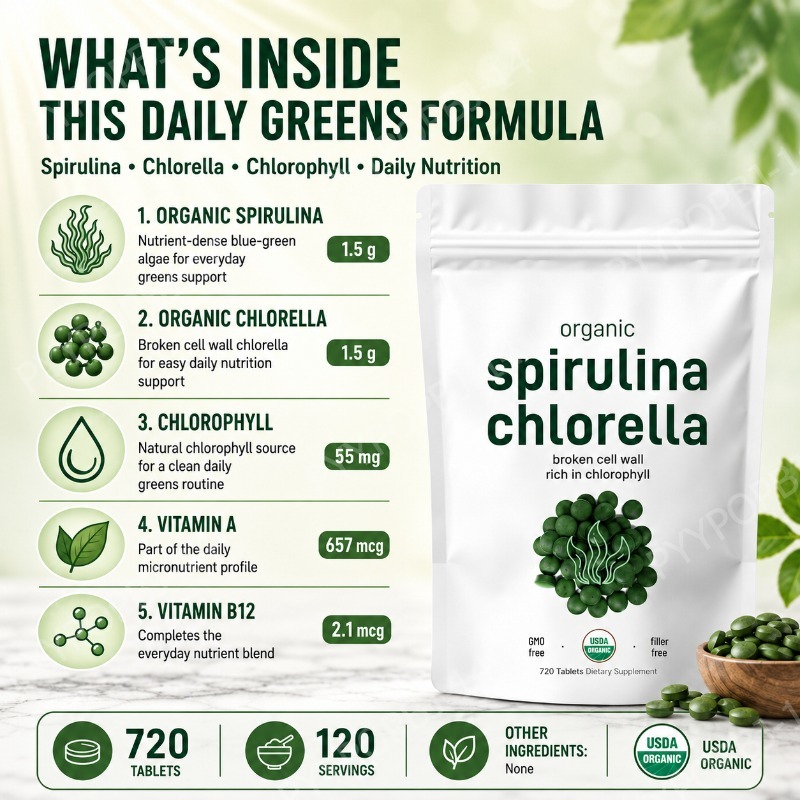 유기농 스피루리나 클로렐라 정제, 데일리 그린스, 식물 - Spirulina Tablet Organic 리뷰 및 가격